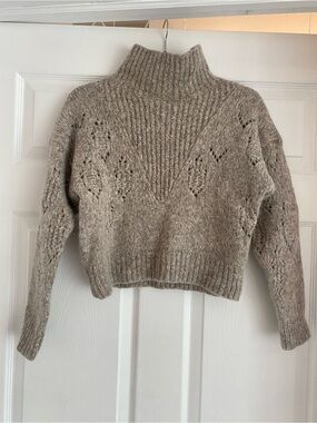 IRO Adyna Taupe Cropped Mock Neck Knit Alpaca Wool Sweater